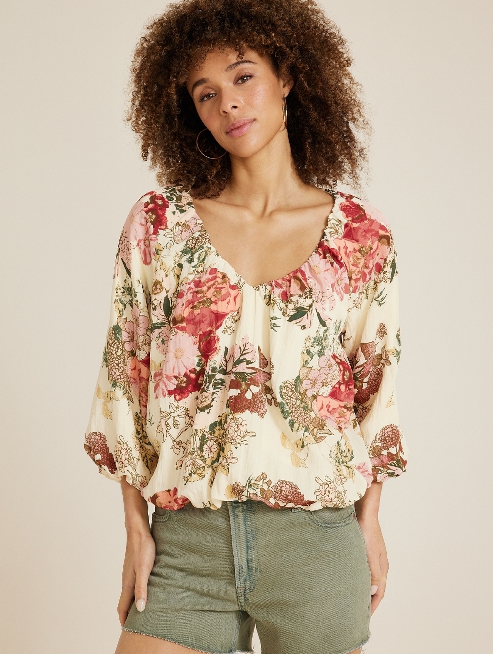 Maurices #217541 Floral Bubble Hem Blouse NWT